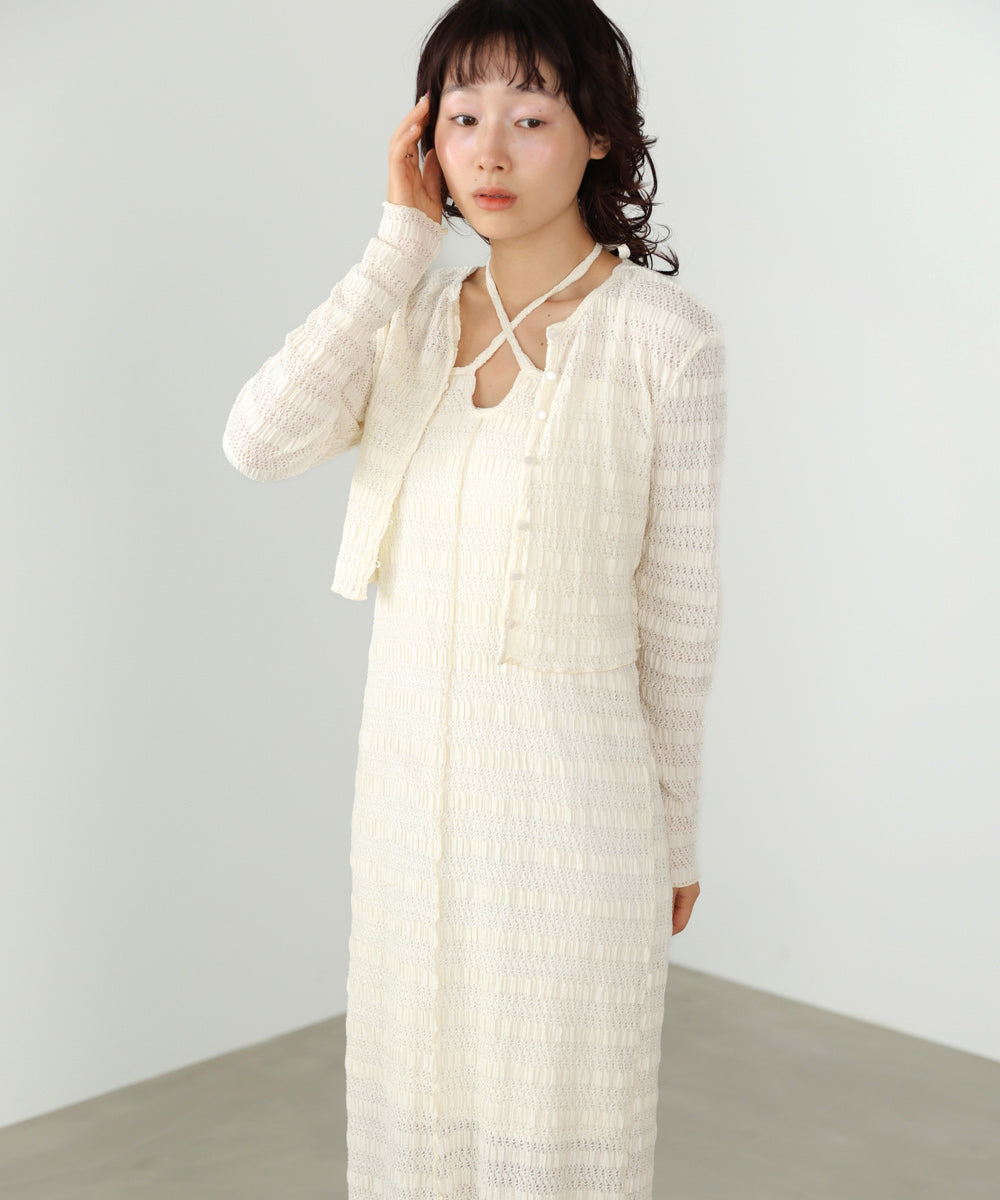 配色メローカーディガン＋ワンピースSET