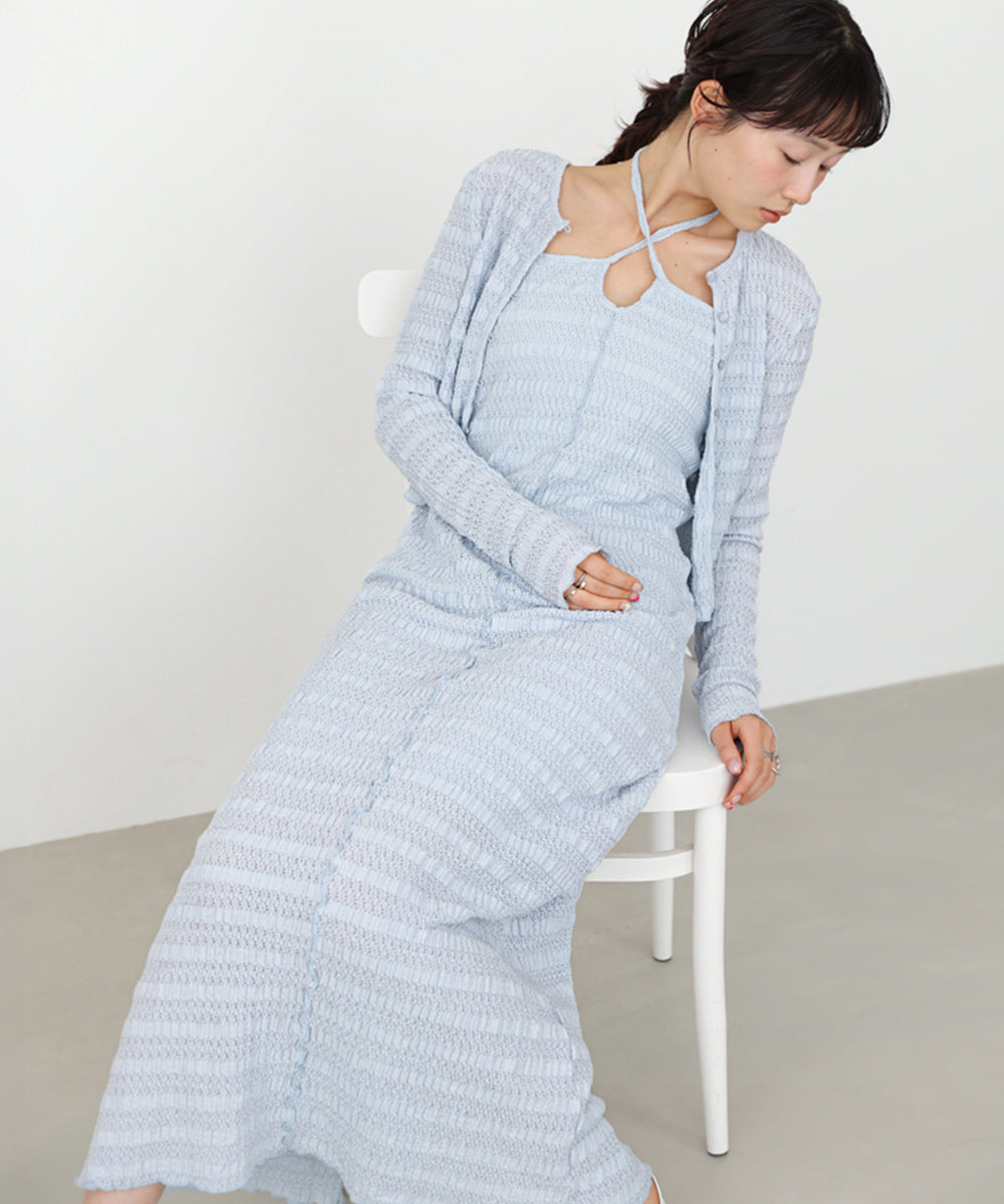 配色メローカーディガン＋ワンピースSET