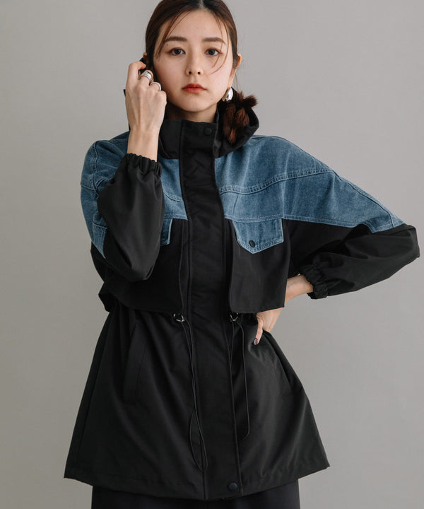 DENIM CONBI HOODIE