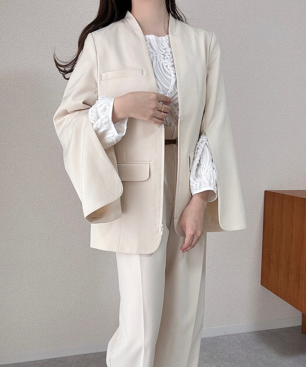 【オケージョンドレス/結婚式/2サイズ展開/SET ITEM/インナー付き/裏地付き】袖スリットジャケット