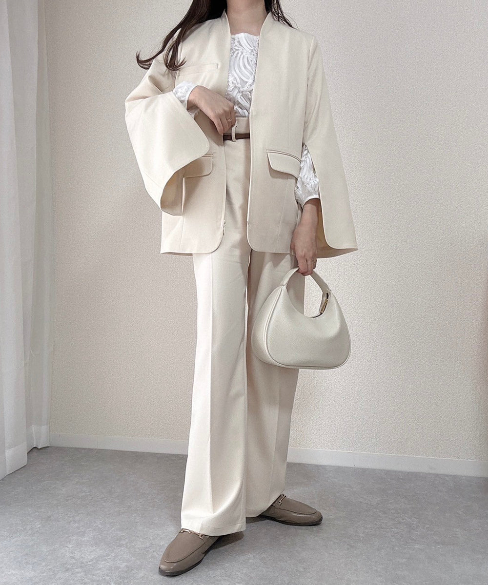 【オケージョンドレス/結婚式/2サイズ展開/SET ITEM/インナー付き/裏地付き】袖スリットジャケット