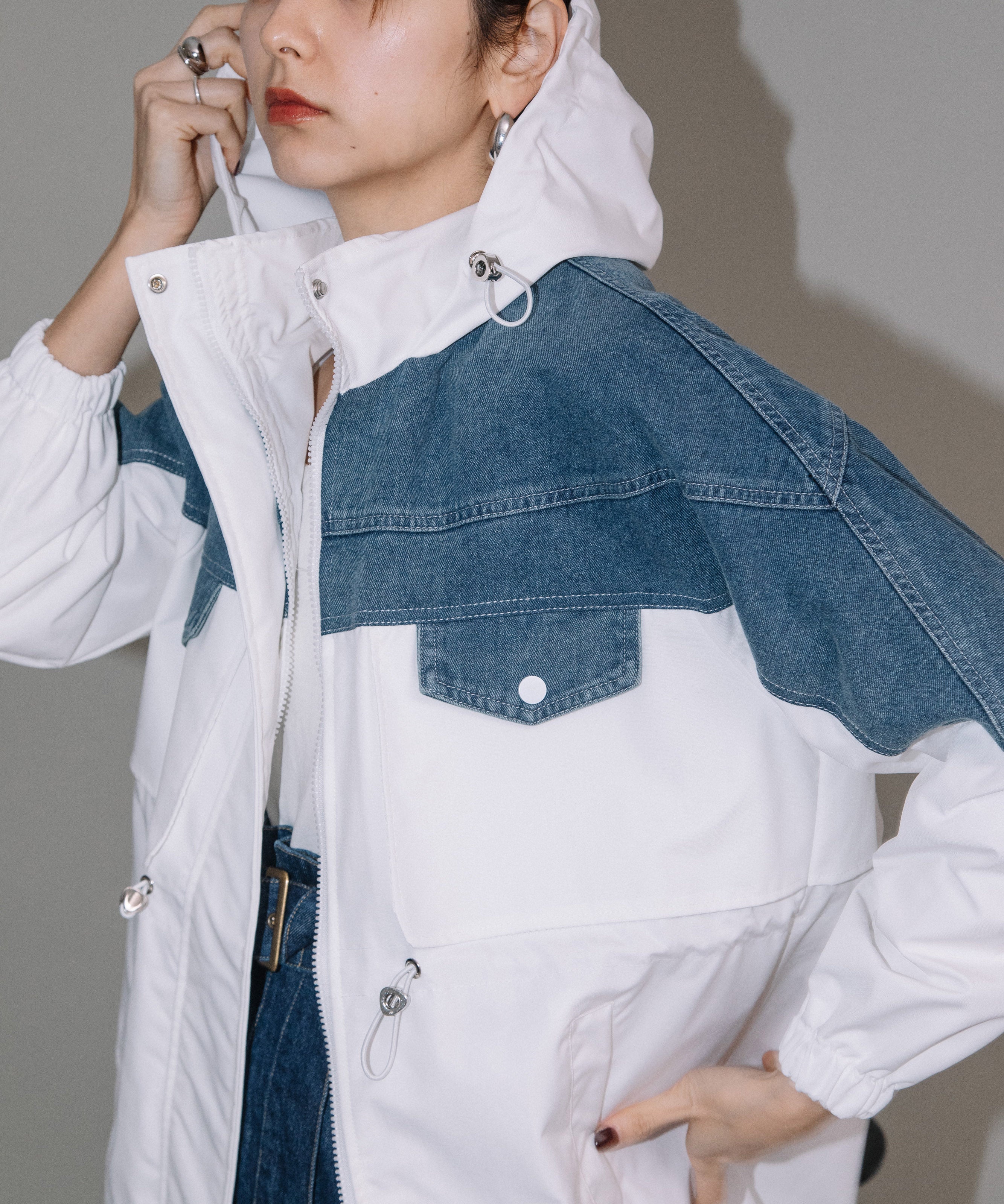 DENIM CONBI HOODIE