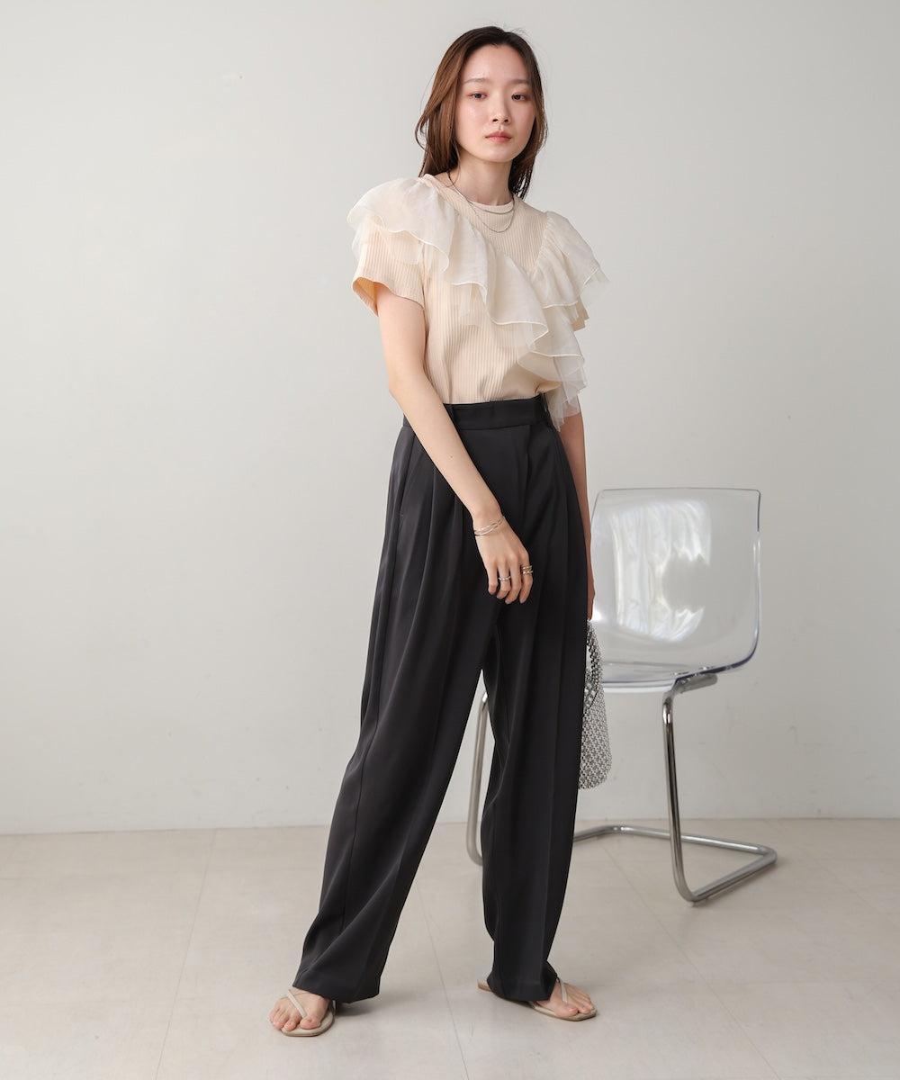 wrap style tuck slacks