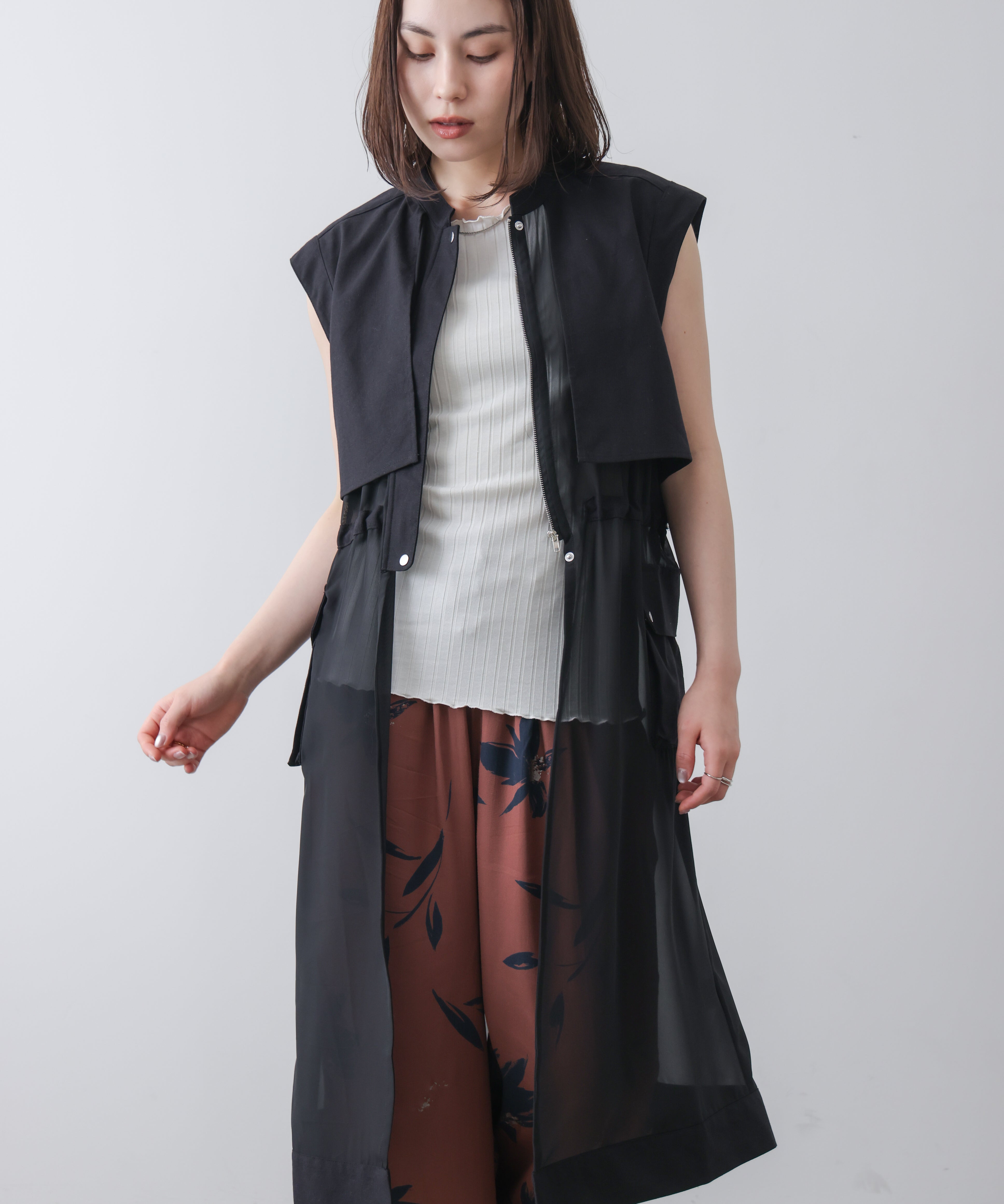 シアーガンフラップロングジレ