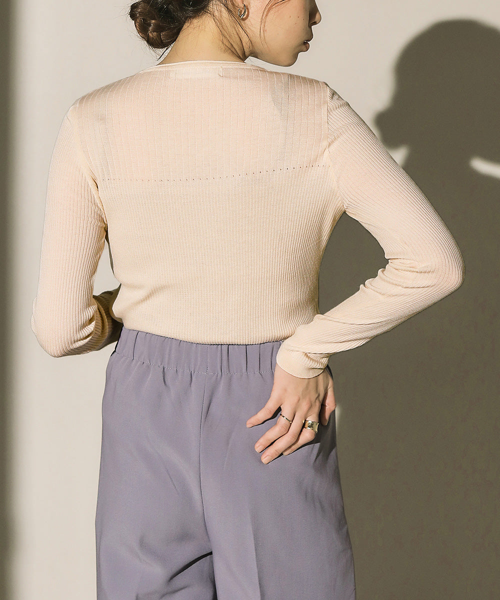 18G保湿リブ切替ラウンドプルオーバー