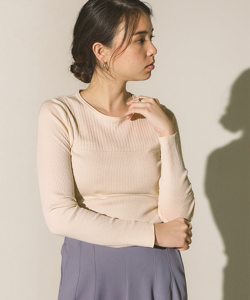 18G保湿リブ切替ラウンドプルオーバー