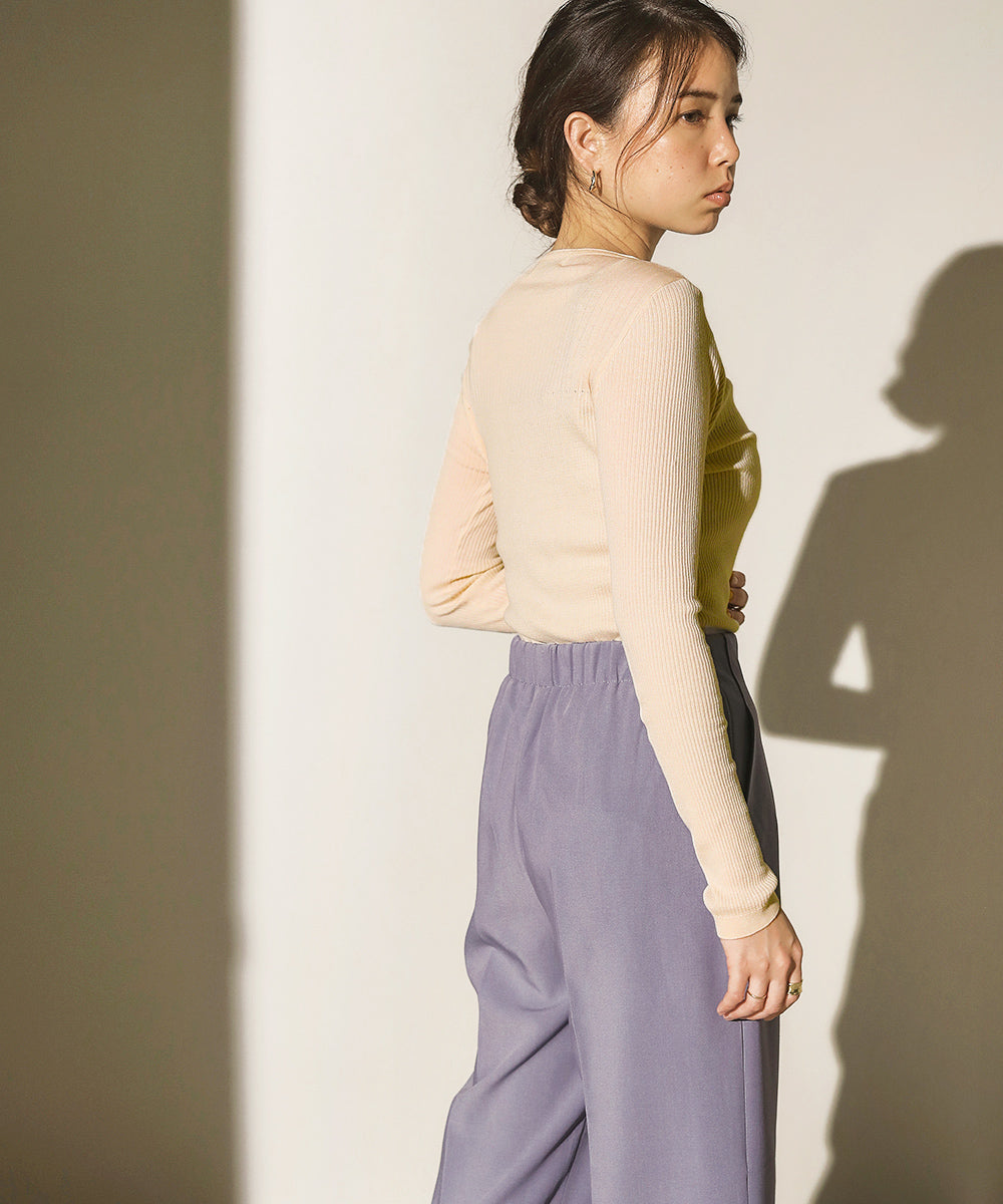 18G保湿リブ切替ラウンドプルオーバー