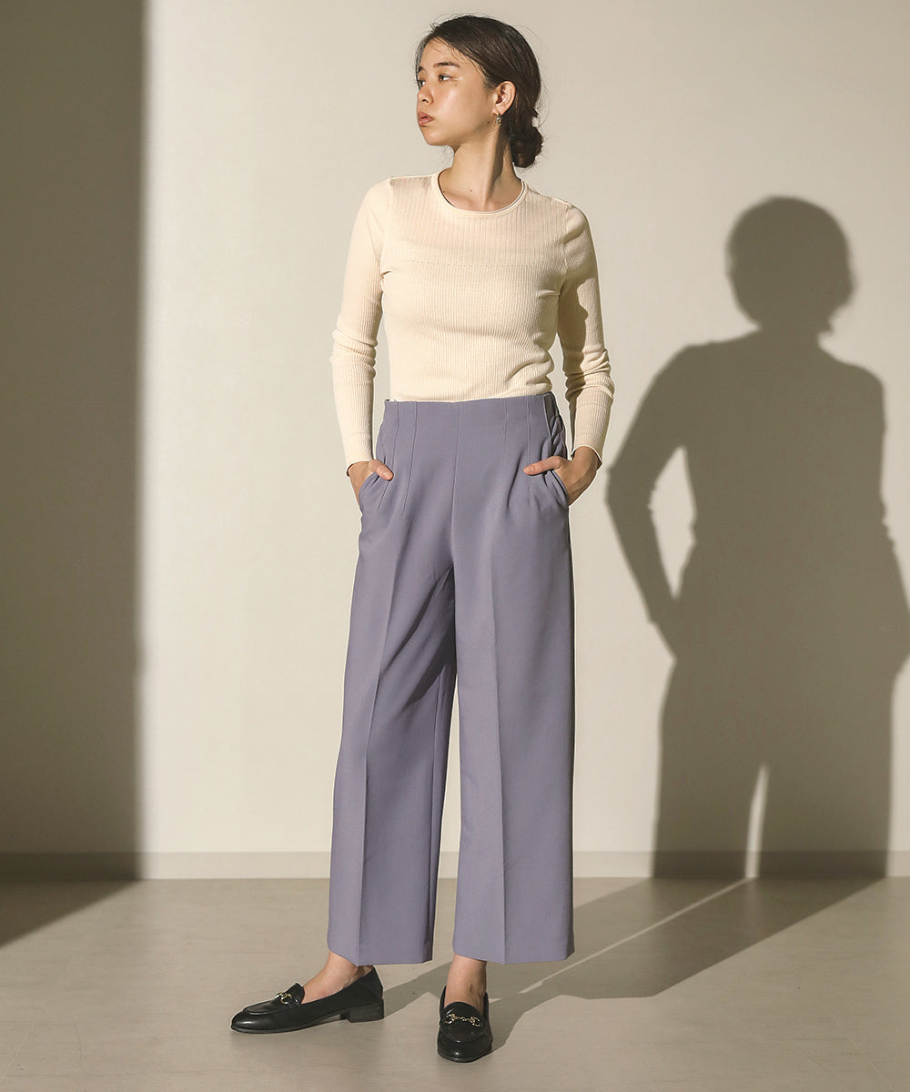 18G保湿リブ切替ラウンドプルオーバー