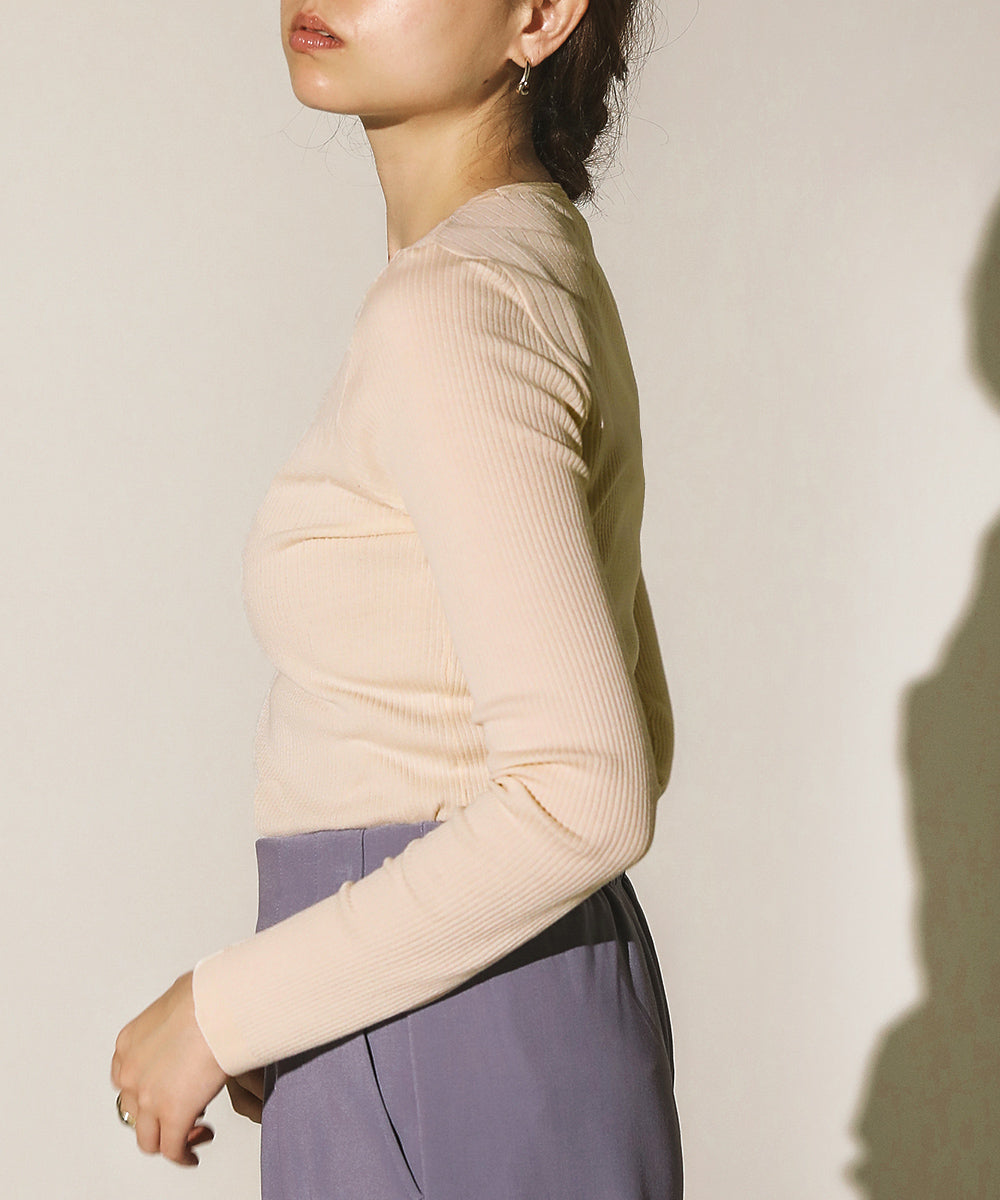 18G保湿リブ切替ラウンドプルオーバー