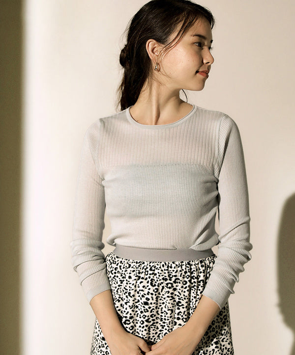 18G保湿リブ切替ラウンドプルオーバー