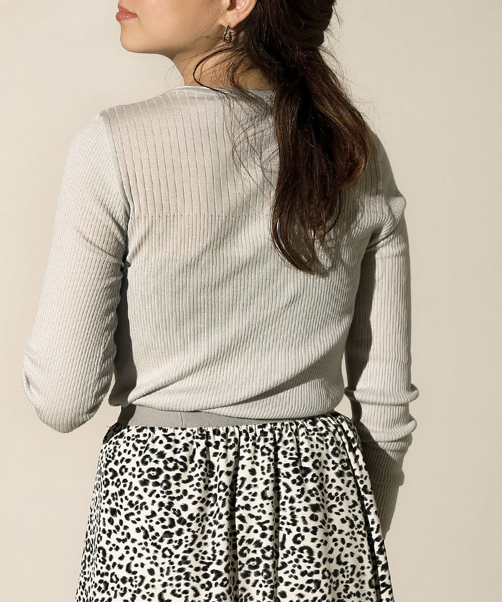 18G保湿リブ切替ラウンドプルオーバー