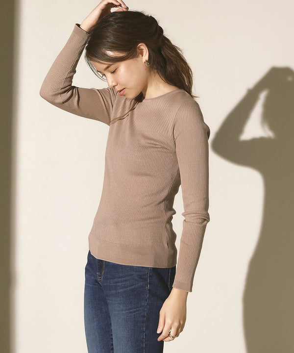 18G保湿リブ切替ラウンドプルオーバー