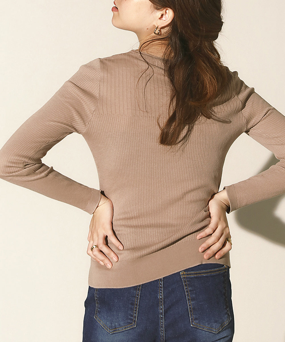 18G保湿リブ切替ラウンドプルオーバー