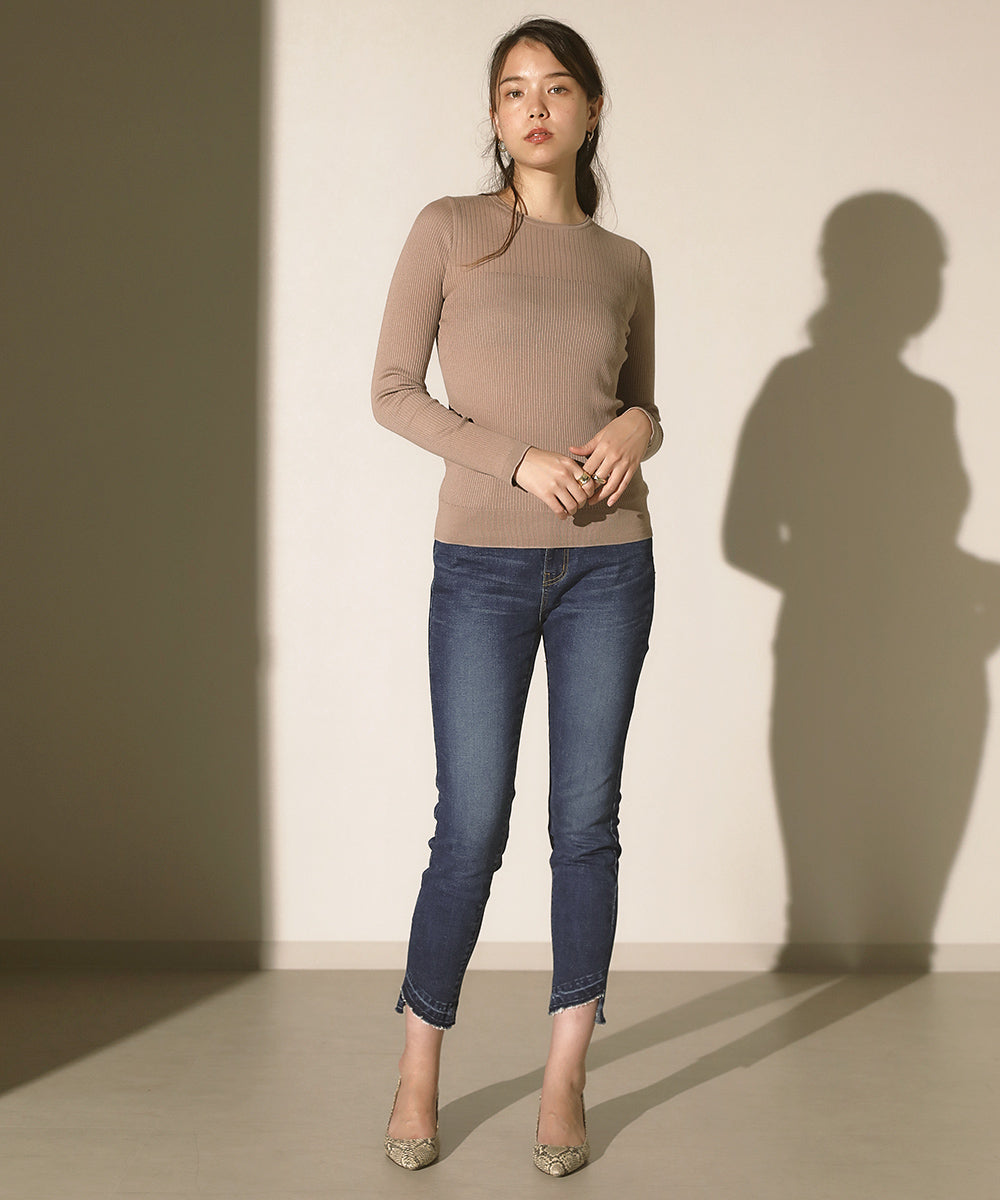 18G保湿リブ切替ラウンドプルオーバー