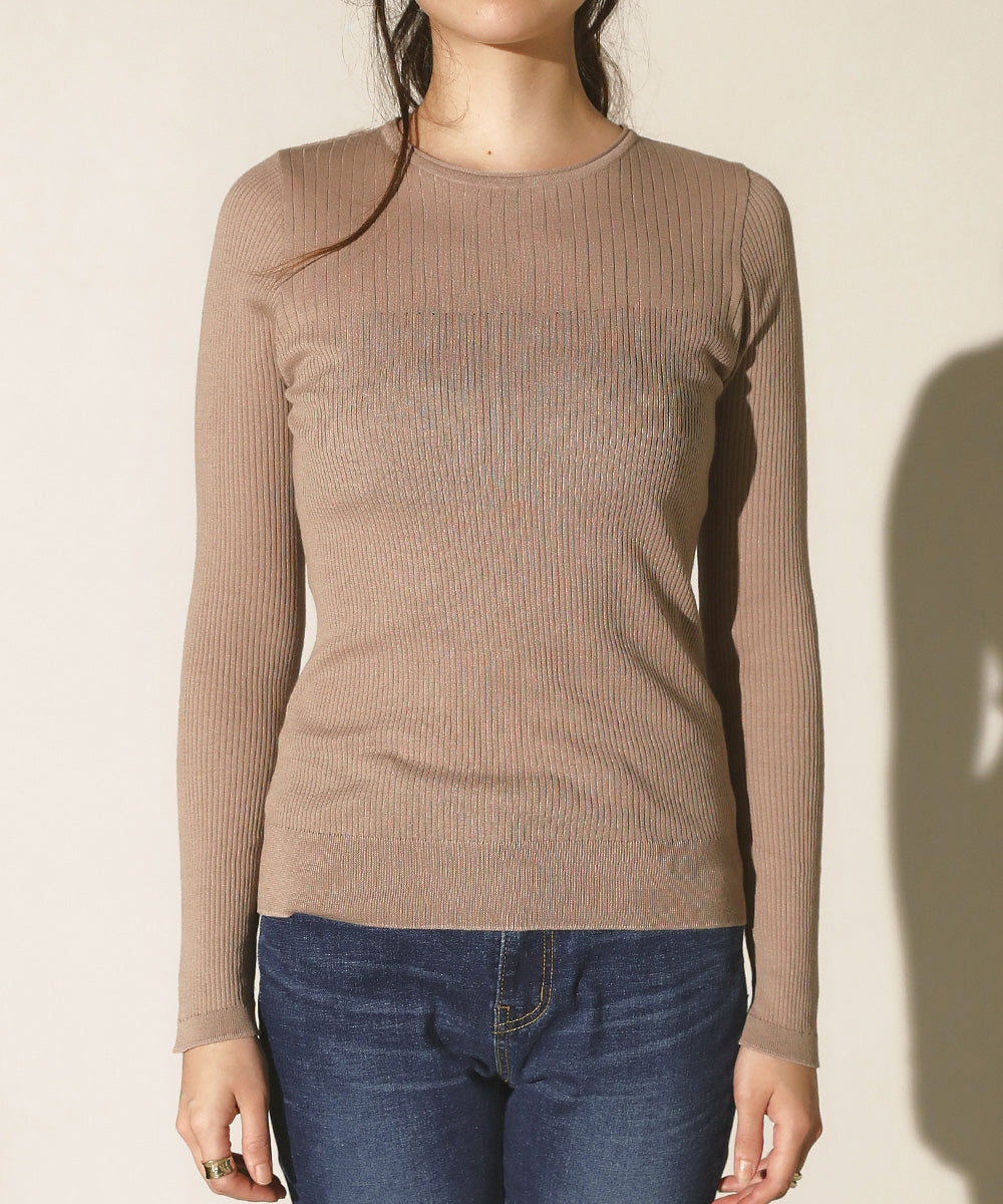 18G保湿リブ切替ラウンドプルオーバー