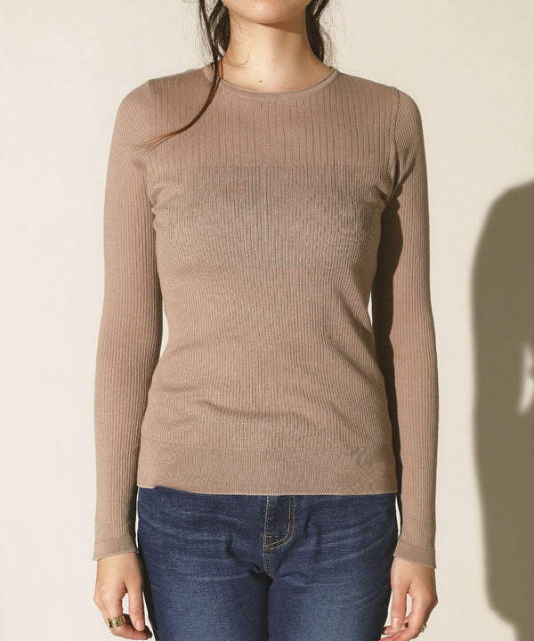 18G保湿リブ切替ラウンドプルオーバー