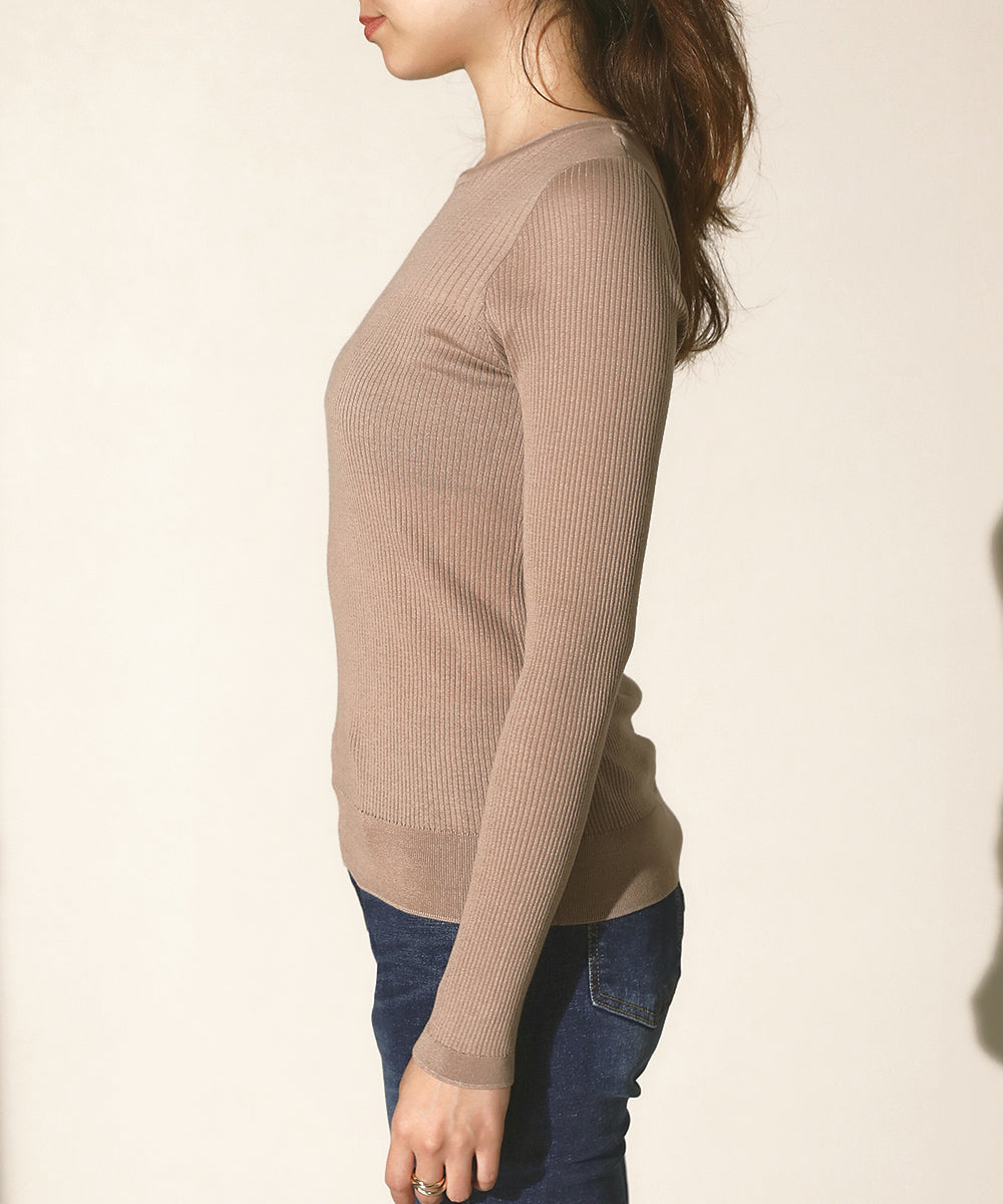 18G保湿リブ切替ラウンドプルオーバー