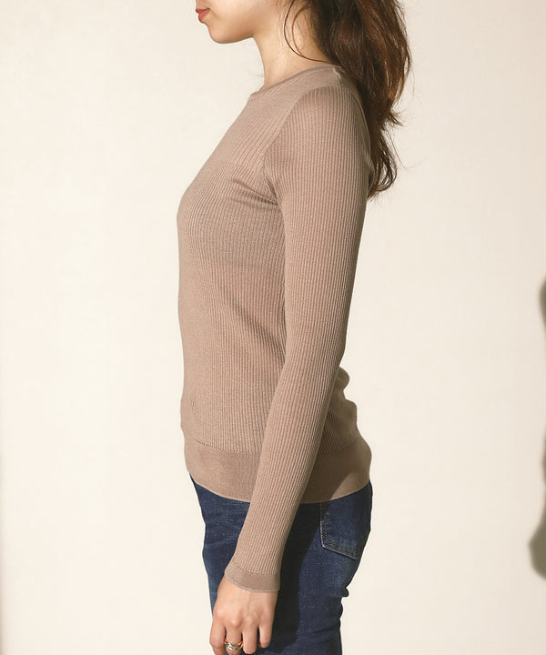 18G保湿リブ切替ラウンドプルオーバー