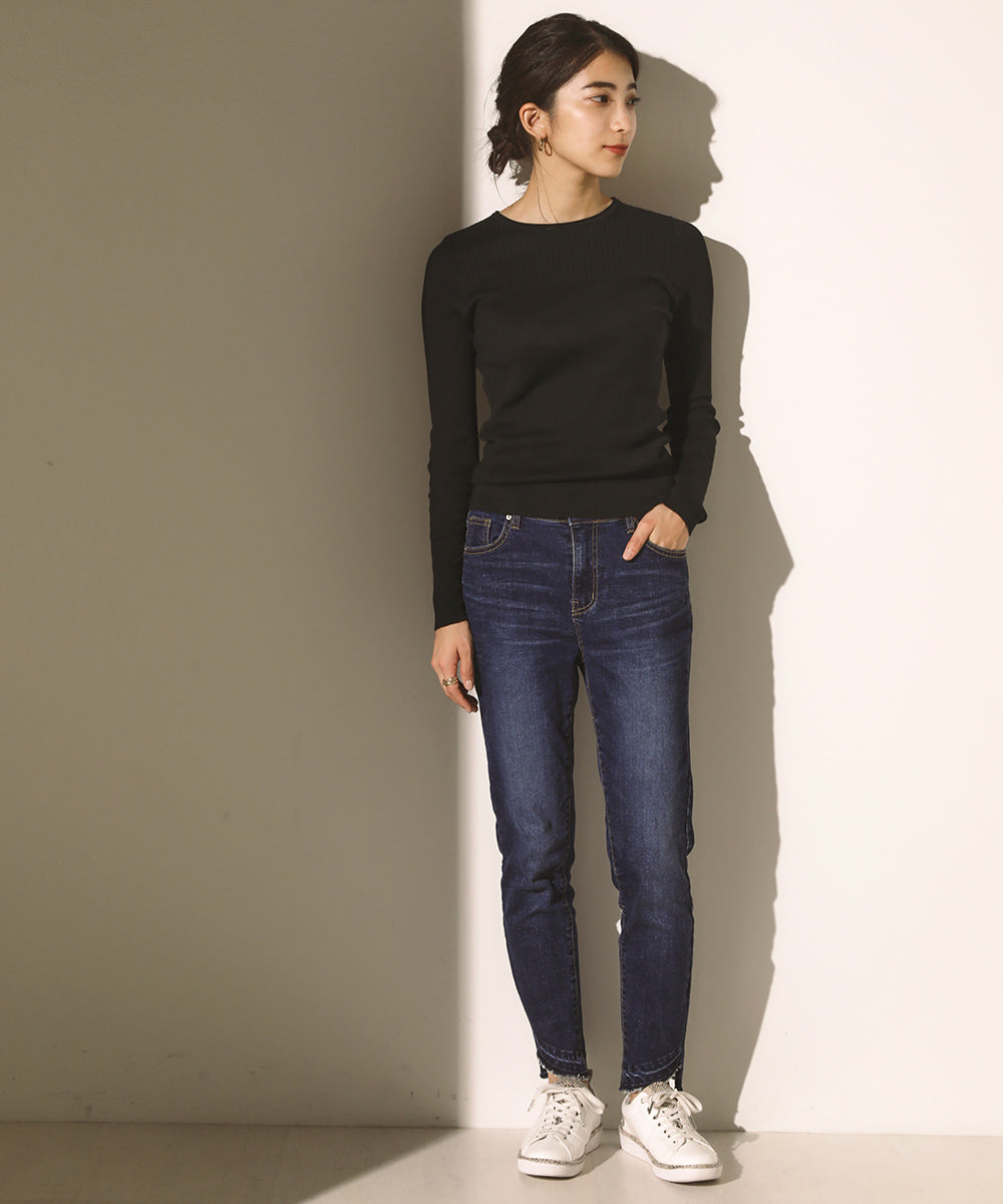 18G保湿リブ切替ラウンドプルオーバー