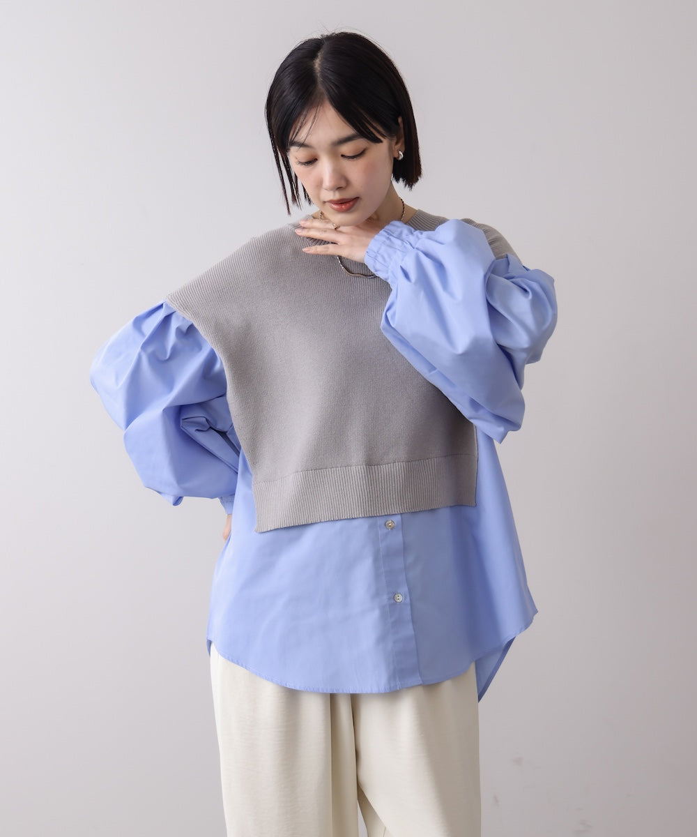 【WEB限定】布帛シャツドッキングニットプルオーバー