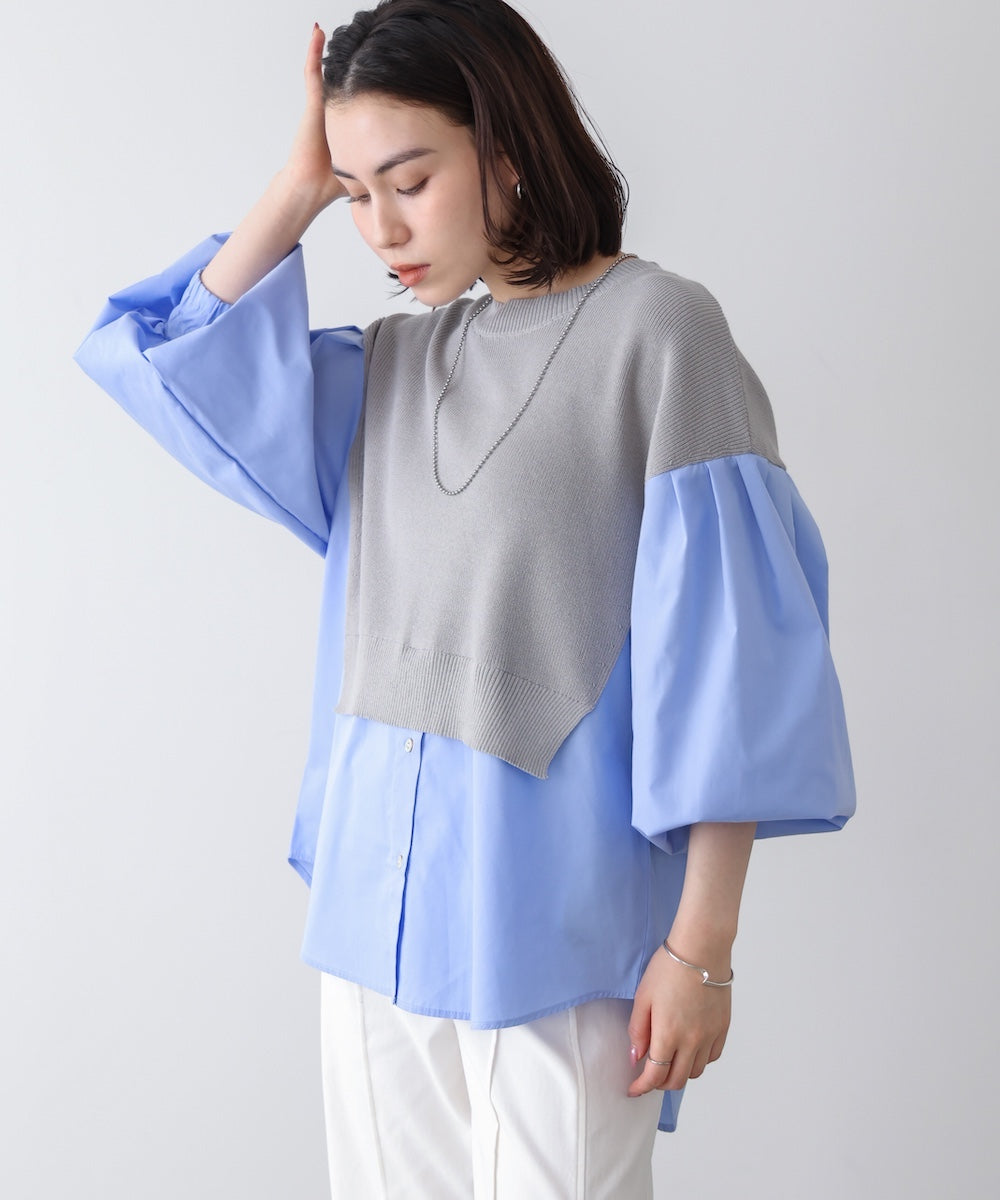 【WEB限定】布帛シャツドッキングニットプルオーバー