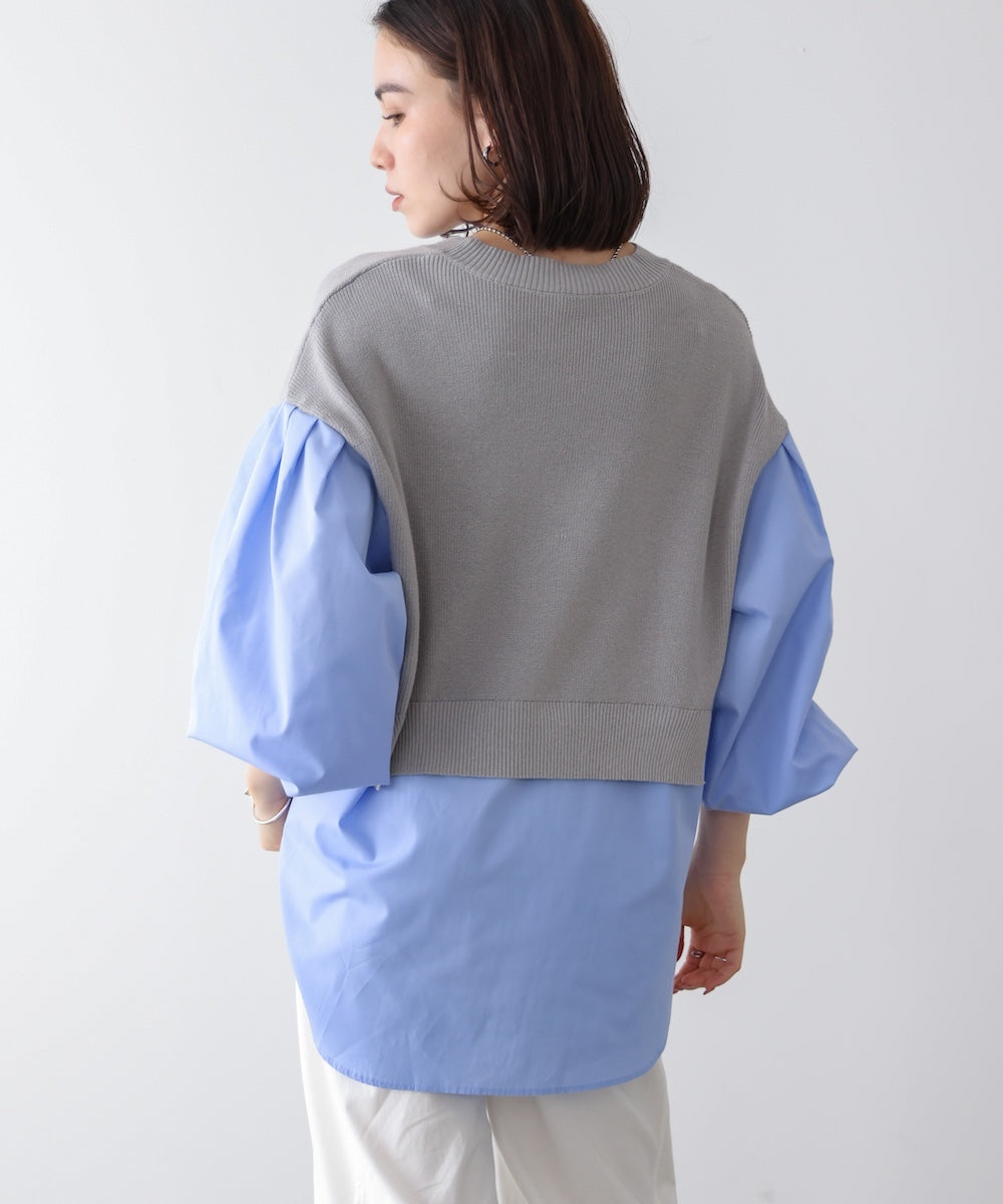 【WEB限定】布帛シャツドッキングニットプルオーバー