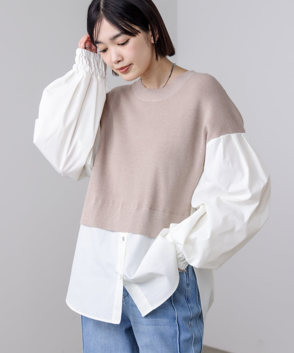 【WEB限定】布帛シャツドッキングニットプルオーバー