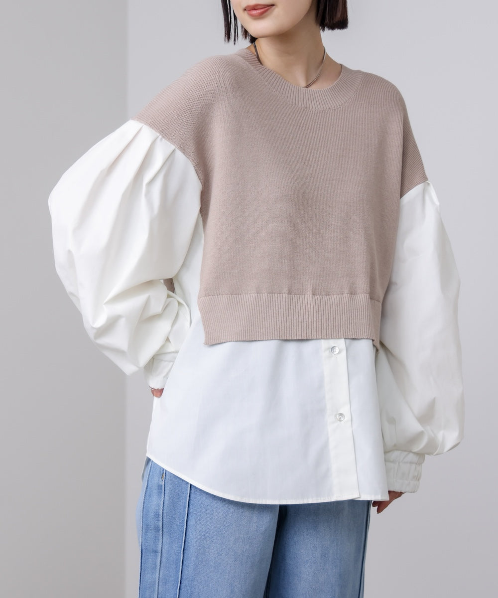 【WEB限定】布帛シャツドッキングニットプルオーバー