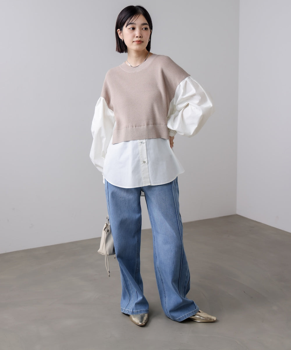 【WEB限定】布帛シャツドッキングニットプルオーバー