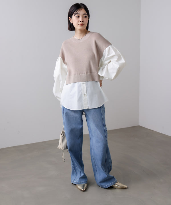 【WEB限定】布帛シャツドッキングニットプルオーバー