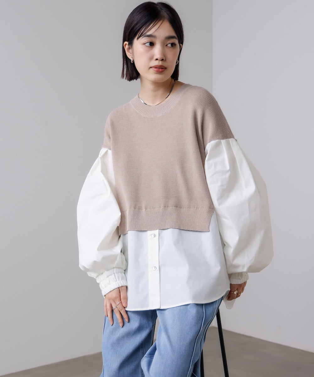 【WEB限定】布帛シャツドッキングニットプルオーバー