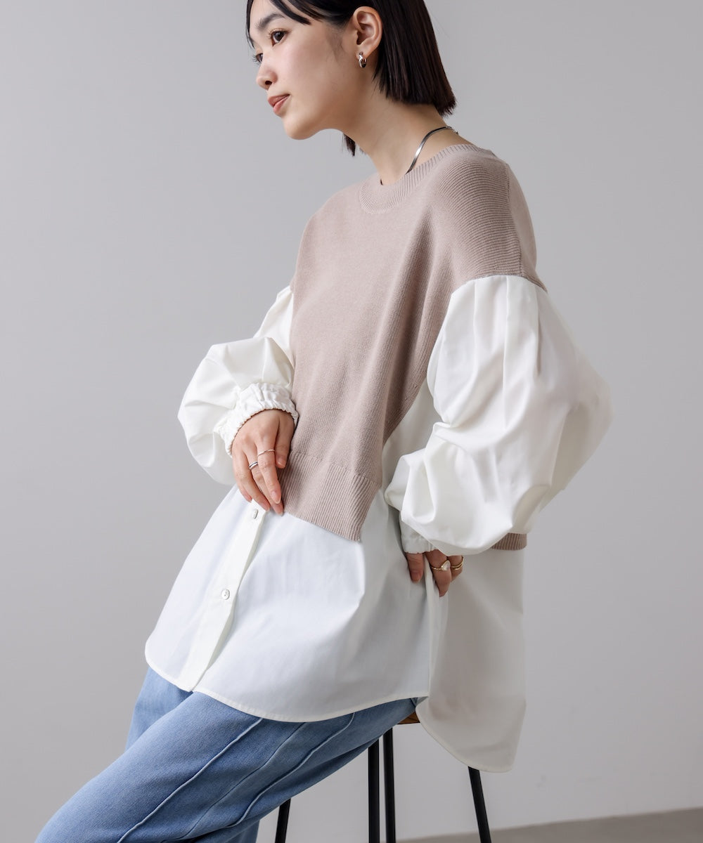 【WEB限定】布帛シャツドッキングニットプルオーバー