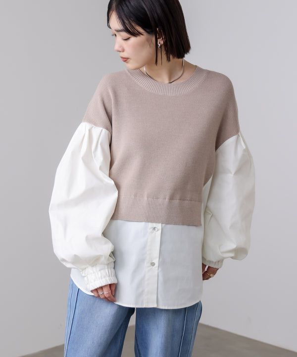 【WEB限定】布帛シャツドッキングニットプルオーバー
