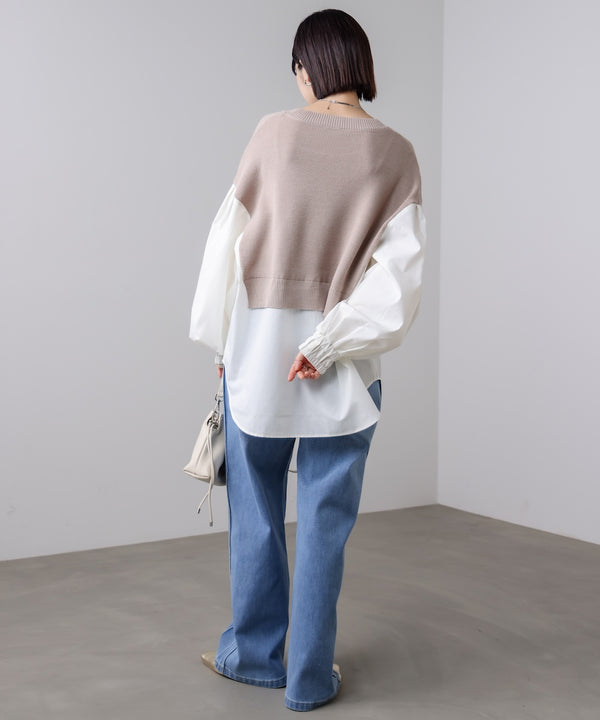 【WEB限定】布帛シャツドッキングニットプルオーバー