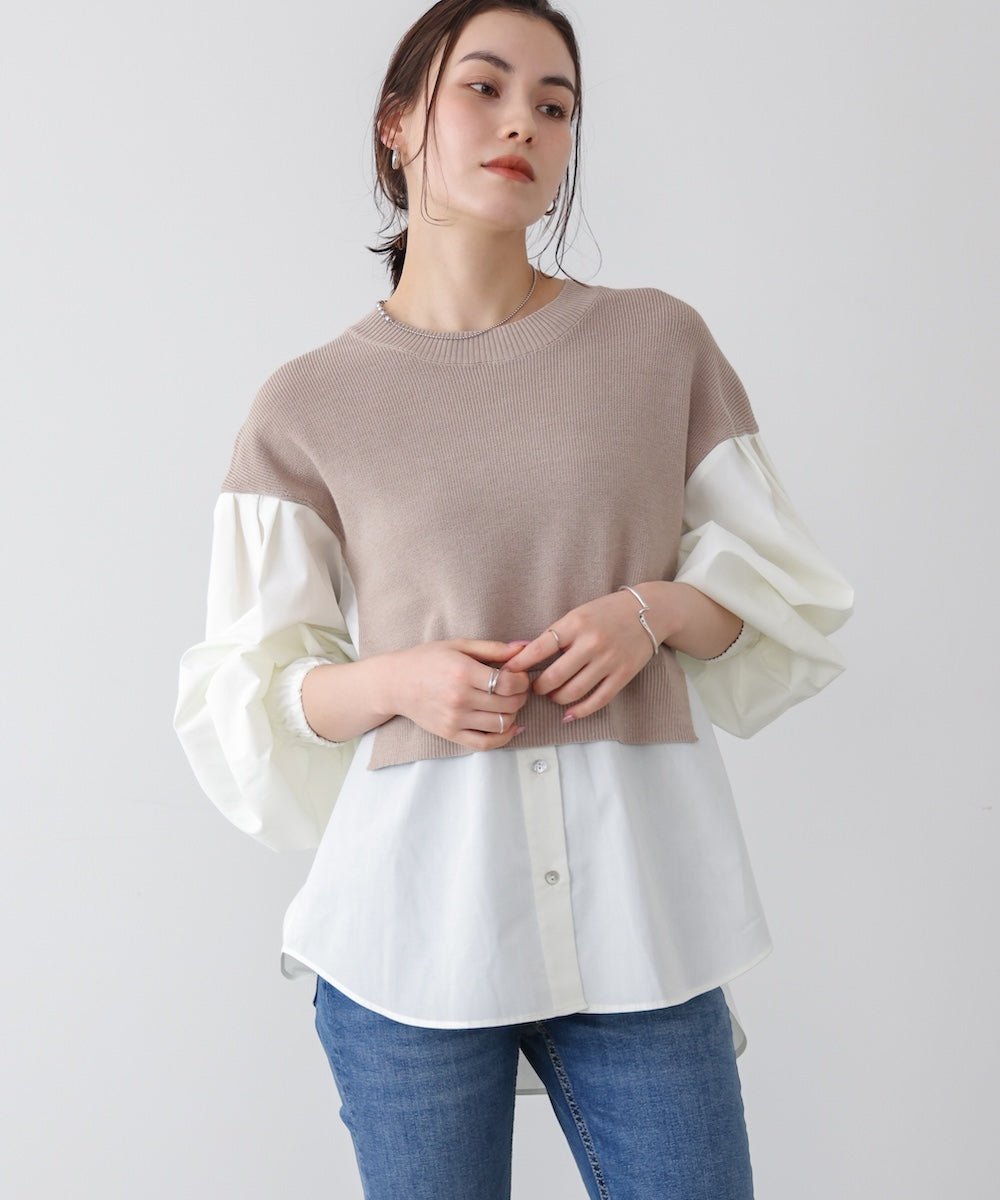 【WEB限定】布帛シャツドッキングニットプルオーバー