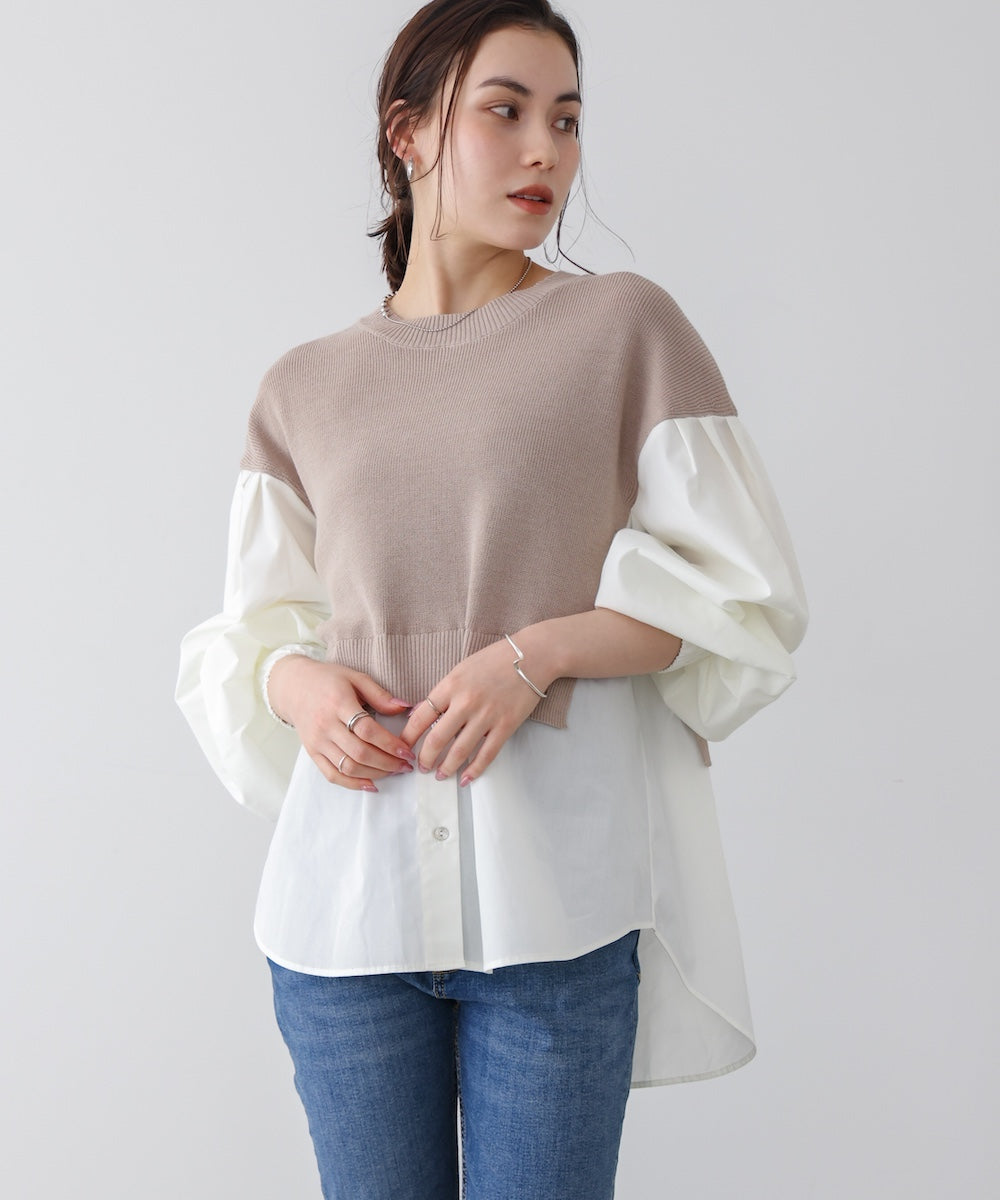 【WEB限定】布帛シャツドッキングニットプルオーバー