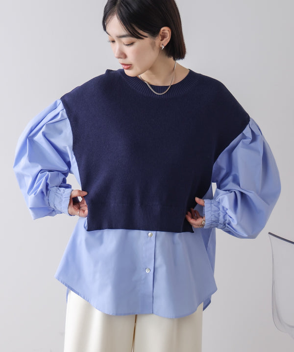 【WEB限定】布帛シャツドッキングニットプルオーバー