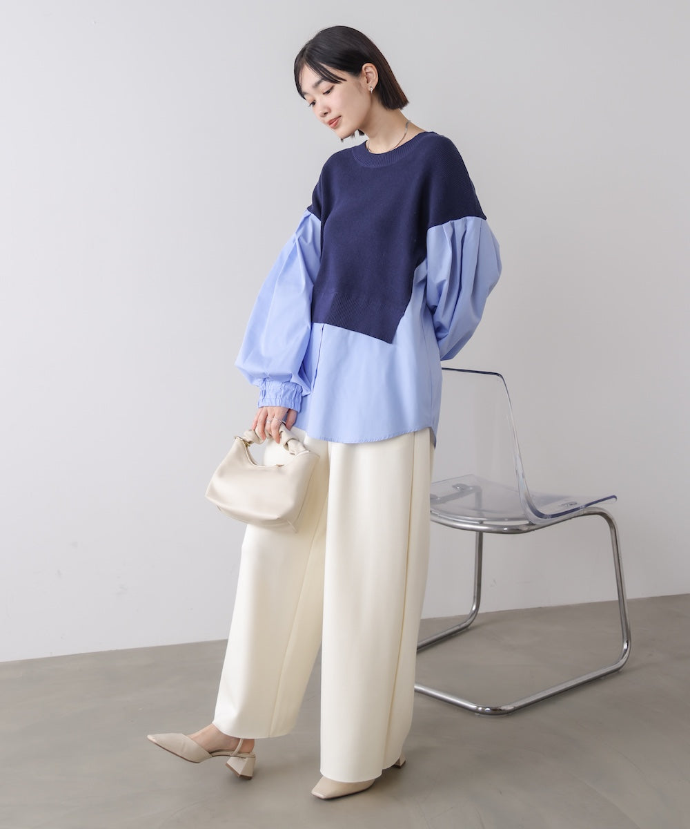 【WEB限定】布帛シャツドッキングニットプルオーバー