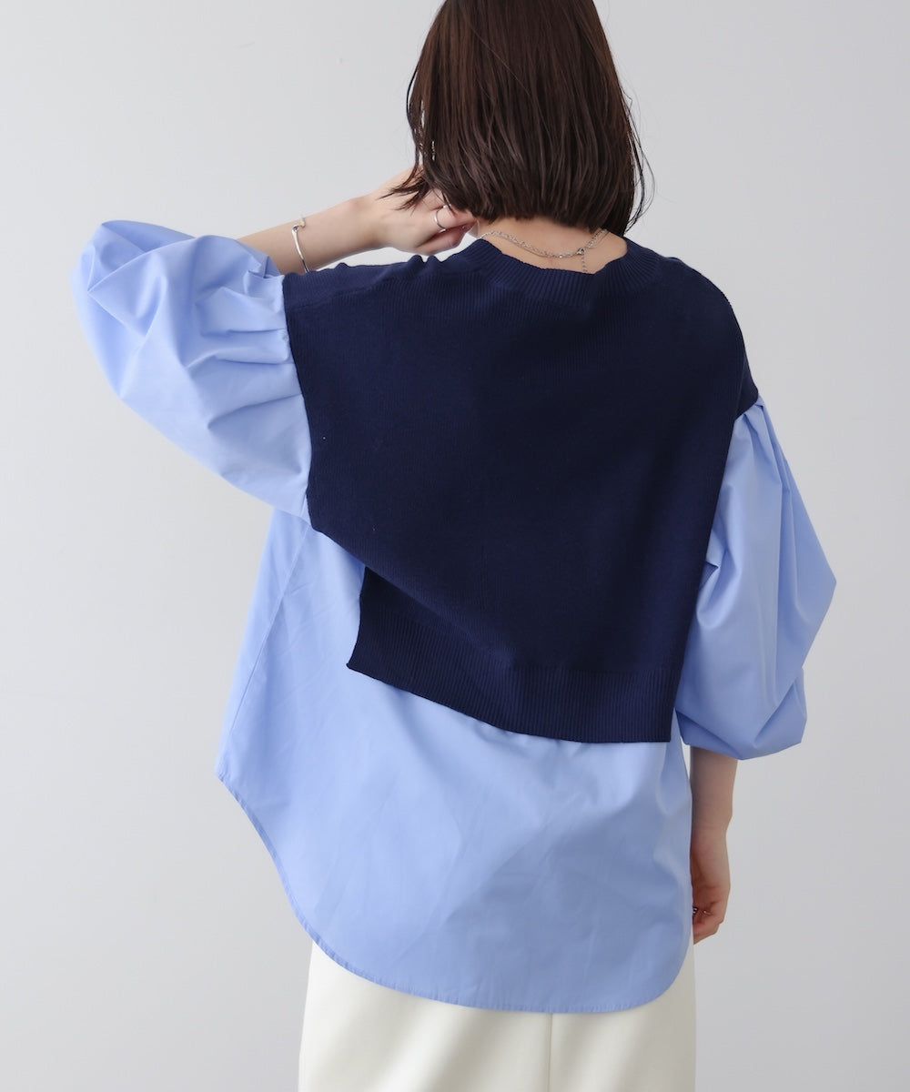 【WEB限定】布帛シャツドッキングニットプルオーバー
