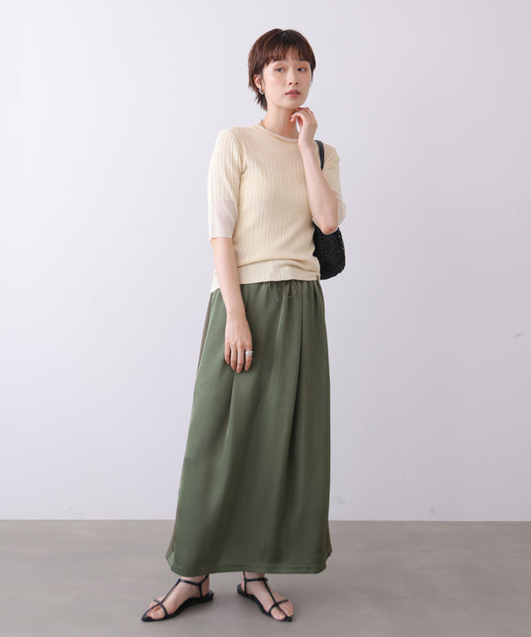 ランダムリブ異素材使半袖ニット