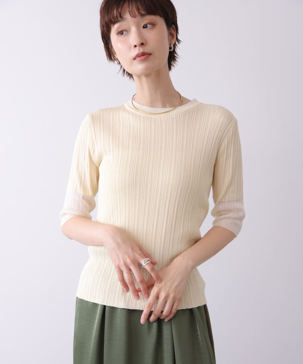 ランダムリブ異素材使半袖ニット