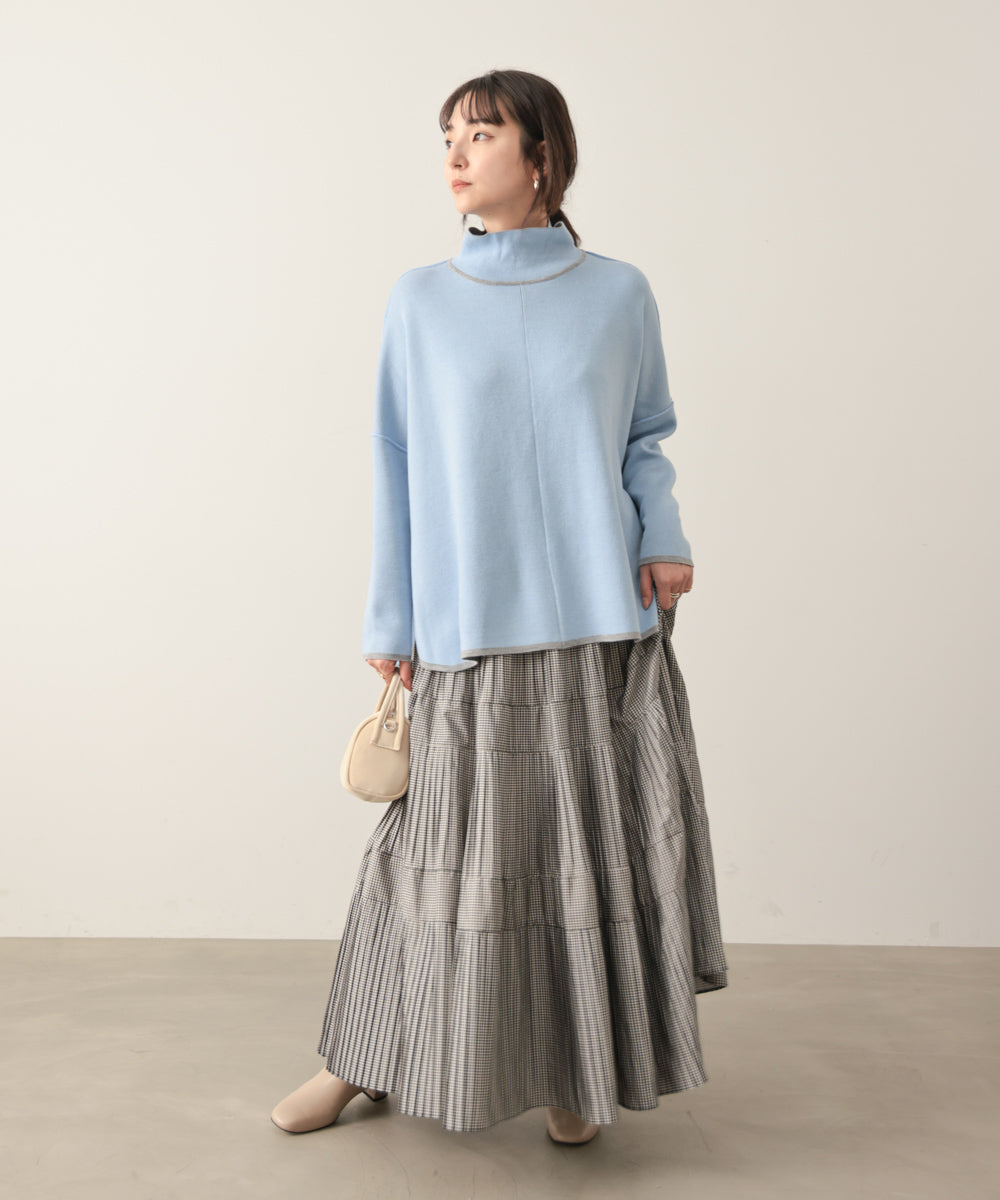 リバーシブルＷフェイスポンチョ風ニットプルオーバー［GREEN×NAVY/BLACK×ECRUは10/22発送予定］