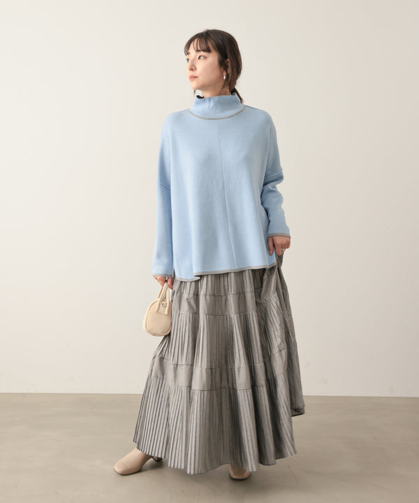 リバーシブルＷフェイスポンチョ風ニットプルオーバー［GREEN×NAVY/BLACK×ECRUは10/22発送予定］