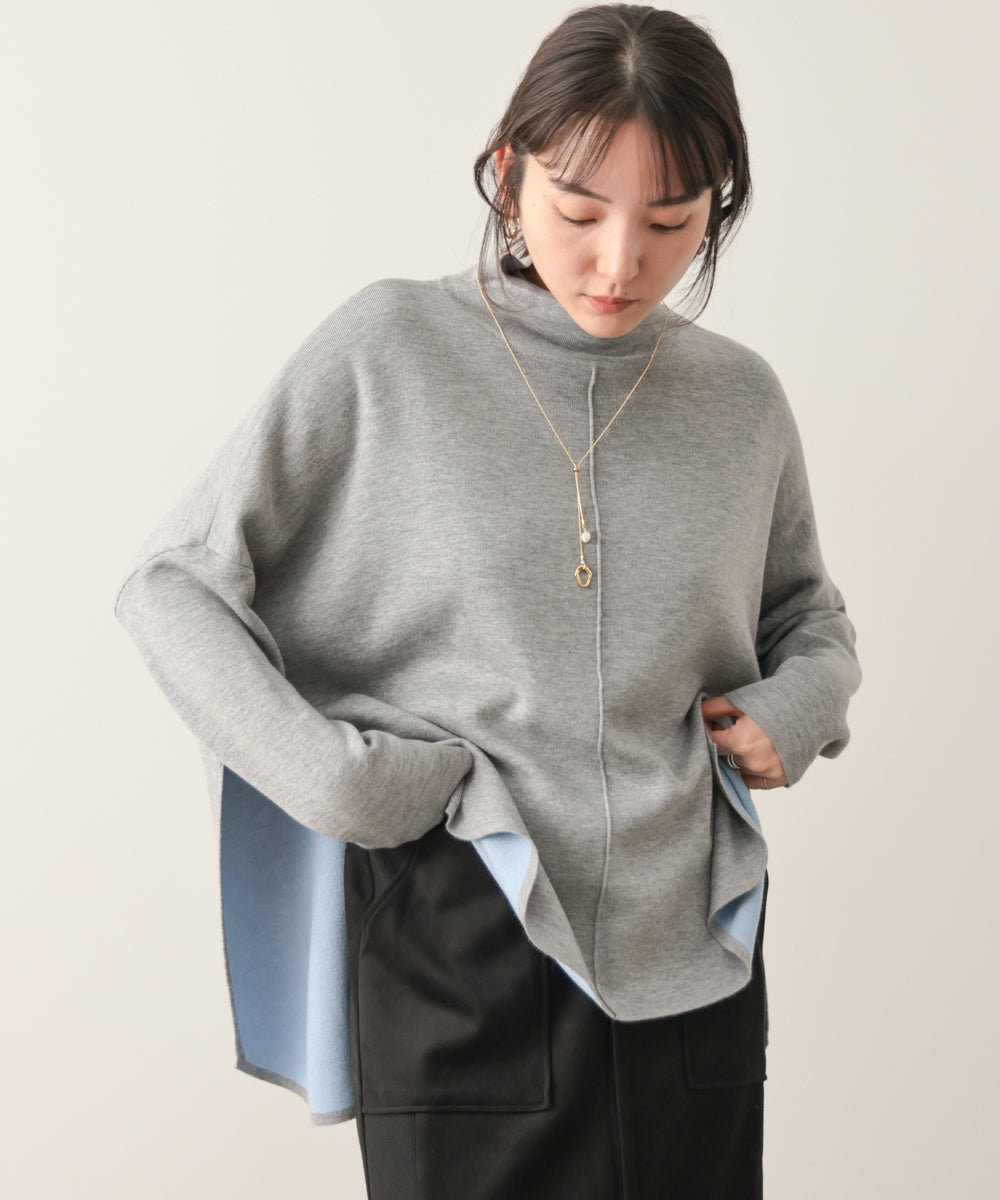 リバーシブルＷフェイスポンチョ風ニットプルオーバー［GREEN×NAVY/BLACK×ECRUは10/22発送予定］