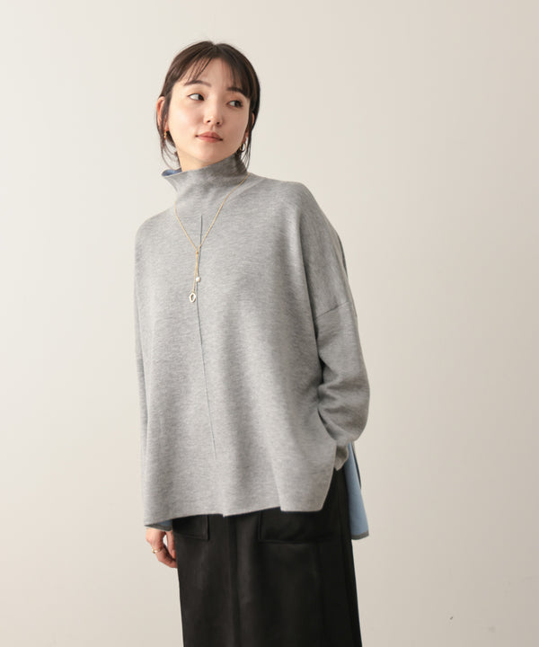 リバーシブルＷフェイスポンチョ風ニットプルオーバー［GREEN×NAVY/BLACK×ECRUは10/22発送予定］