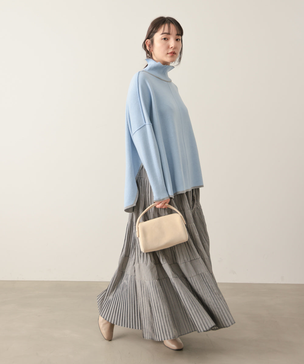 リバーシブルＷフェイスポンチョ風ニットプルオーバー［GREEN×NAVY/BLACK×ECRUは10/22発送予定］
