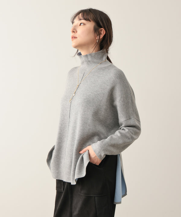 リバーシブルＷフェイスポンチョ風ニットプルオーバー［GREEN×NAVY/BLACK×ECRUは10/22発送予定］