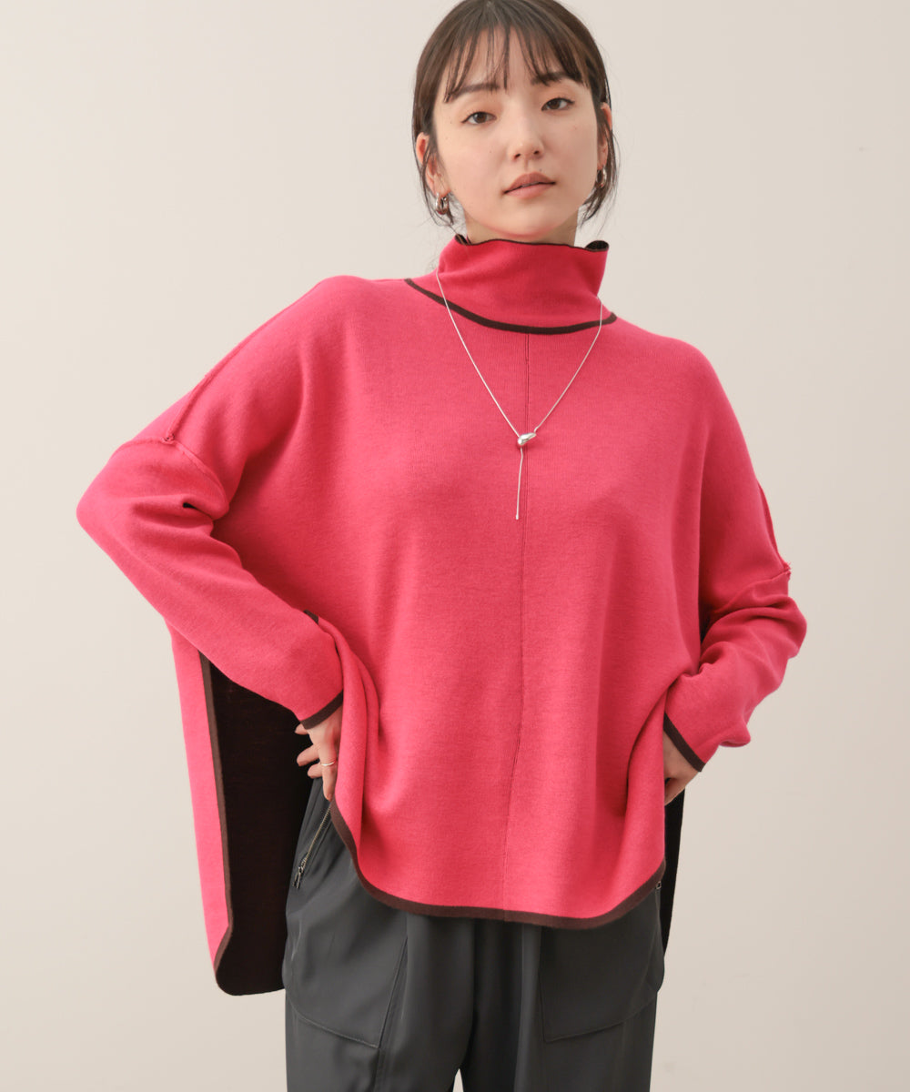 リバーシブルＷフェイスポンチョ風ニットプルオーバー［GREEN×NAVY/BLACK×ECRUは10/22発送予定］
