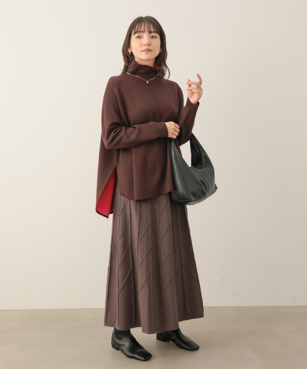 リバーシブルＷフェイスポンチョ風ニットプルオーバー［GREEN×NAVY/BLACK×ECRUは10/22発送予定］
