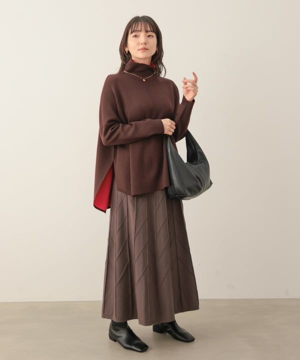 リバーシブルＷフェイスポンチョ風ニットプルオーバー［GREEN×NAVY/BLACK×ECRUは10/22発送予定］